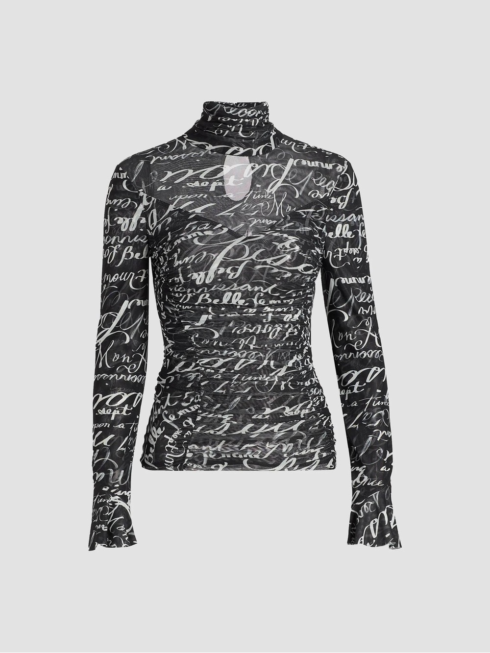 EUC CINQ A SEPT Black Script Print Long-Sleeve Turtleneck Top size SMALL